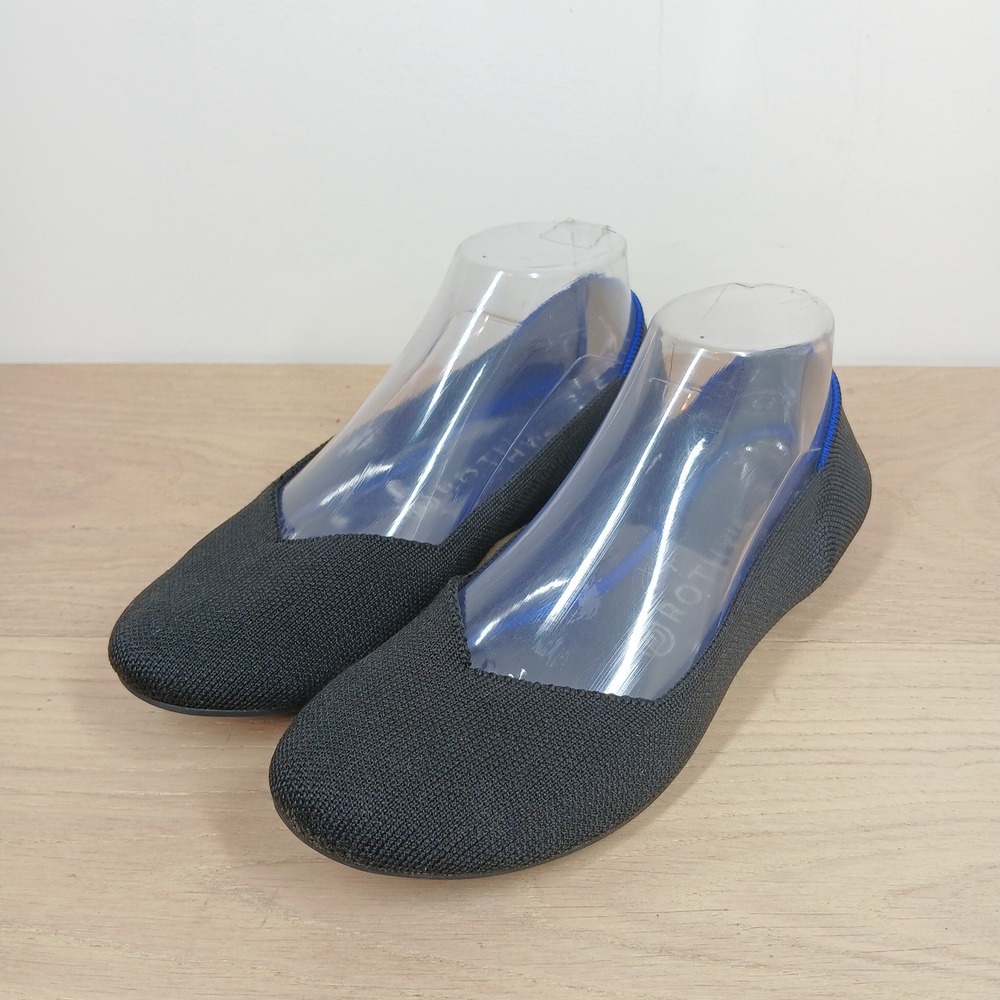 Rothy's Flats Women 8.5 Black Knit Blue Trim Round Toe Ballet Minimalist